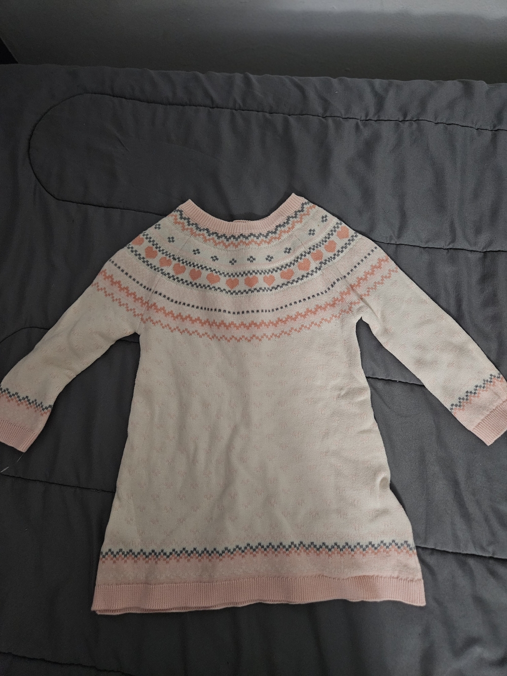 Women’s Cream and Pink Fair Isle Knit Sweater Dress
